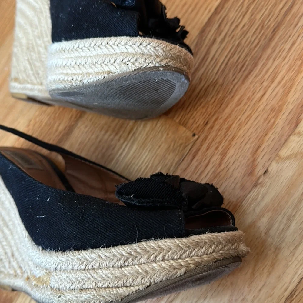Steve Madden black Straw Platform slingback Wedges with bow